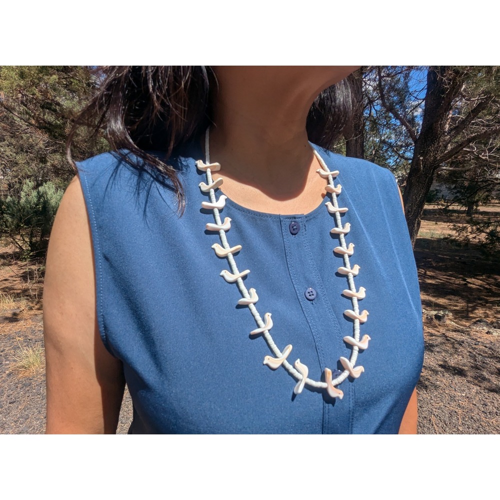 Handmade Natural Hand Carved Birds‎ Fetish Heishi Necklace Navajo Jewelry ***